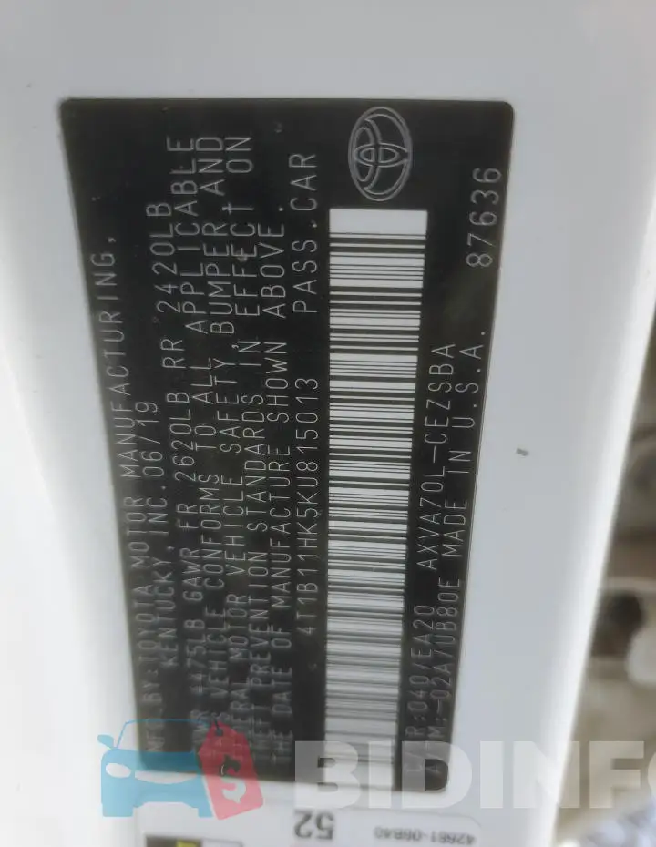 4T1B11HK5KU815013 Photo# 13