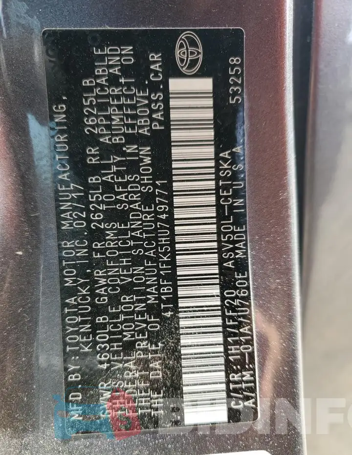 4T1BF1FK5HU749771 Photo# 12