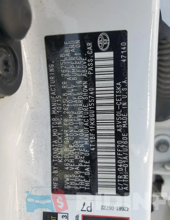 4T1BF1FK6GU155740 Photo# 12