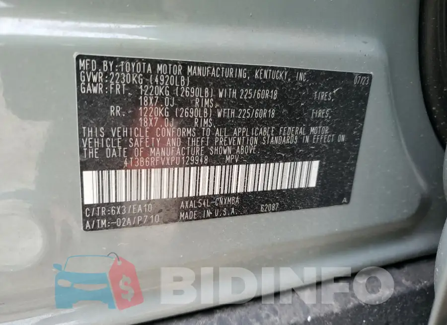 4T3B6RFVXPU129948 Photo# 13