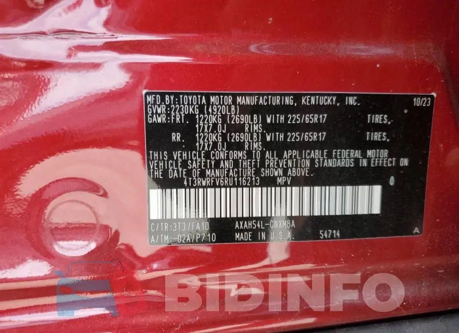 4T3RWRFV6RU116213 Photo# 13