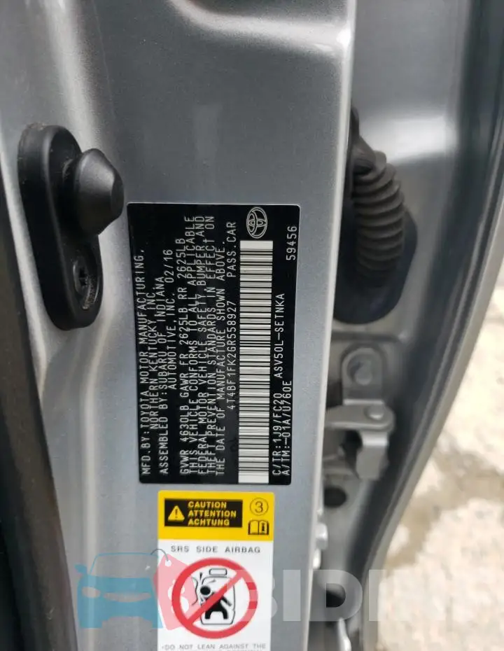 4T4BF1FK2GR558927 Photo# 12