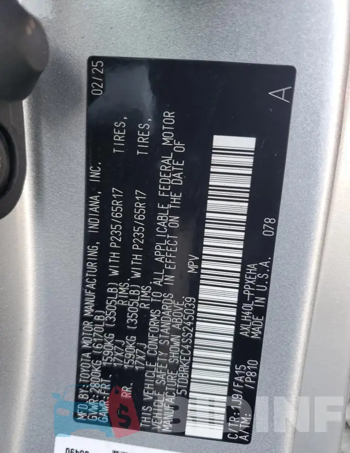5TDBRKEC4SS245039 Photo# 14