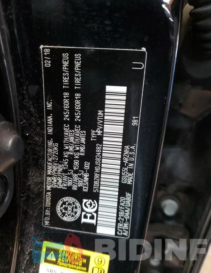 5TDBZRFH0JS834882 Photo# 14