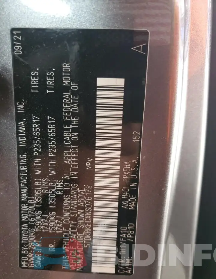 5TDKRKECXNS076178 Photo# 14