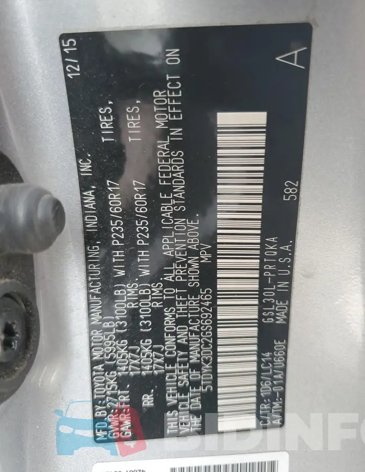 5TDYK3DC2GS692465 Photo# 13