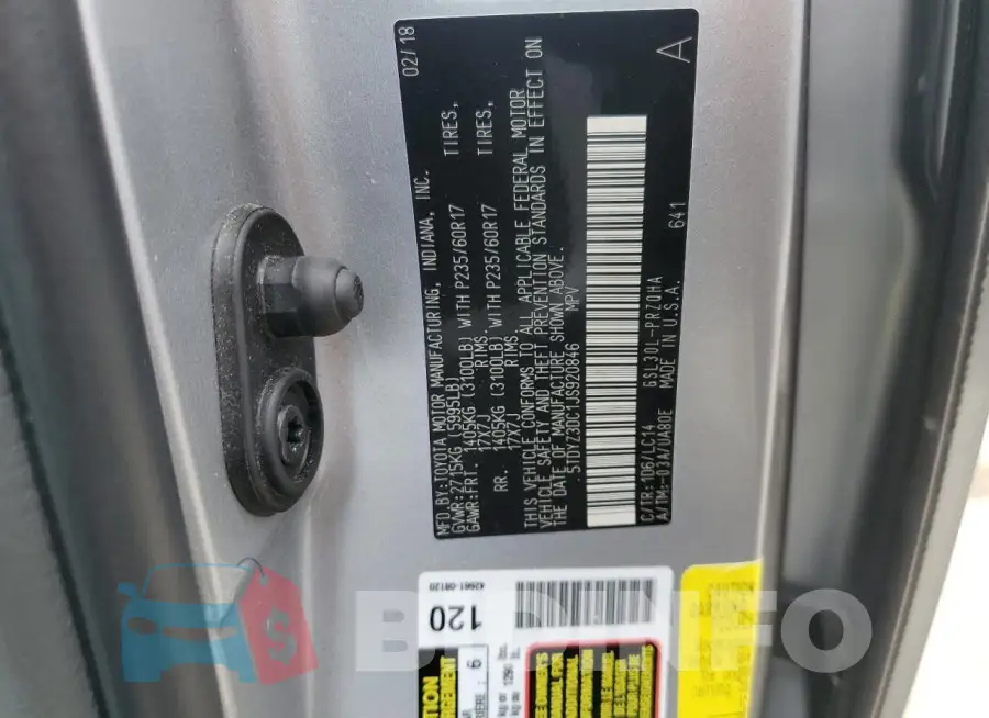5TDYZ3DC1JS920846 Photo# 14