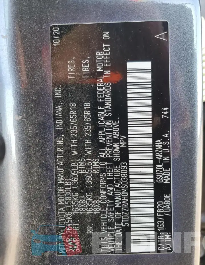 5TDZZRAH0MS038093 Photo# 13