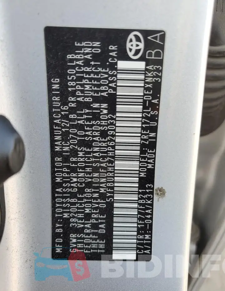 5YFBURHE7HP629032 Photo# 12
