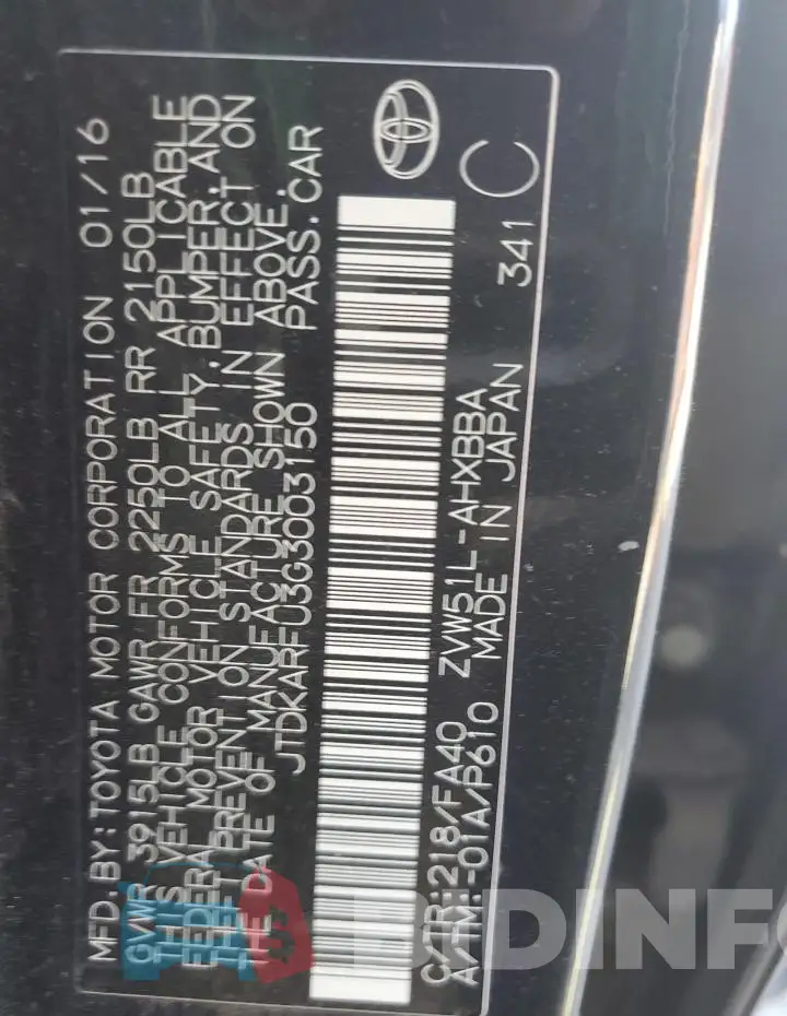JTDKARFU3G3003150 Photo# 13
