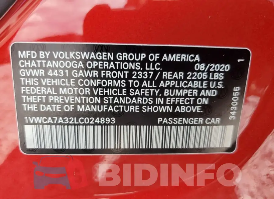1VWCA7A32LC024893 Photo# 12
