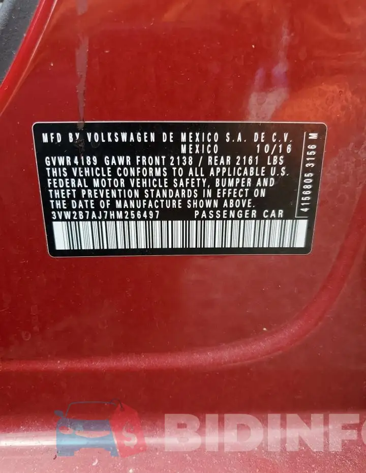 3VW2B7AJ7HM256497 Photo# 12