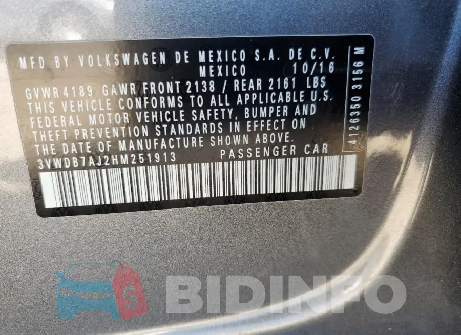 3VWDB7AJ2HM251913 Photo# 12