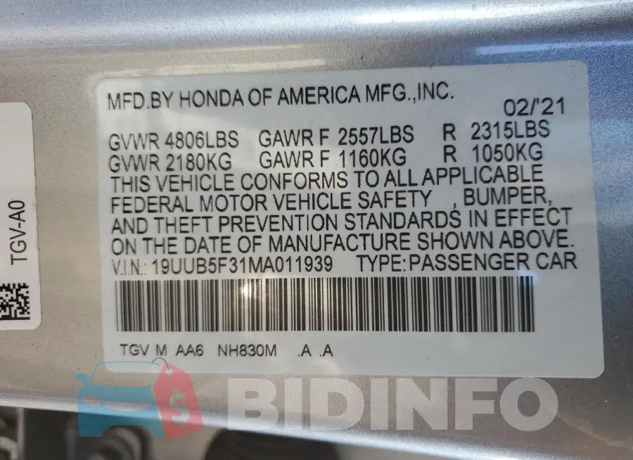 19UUB5F31MA011939 Photo# 12