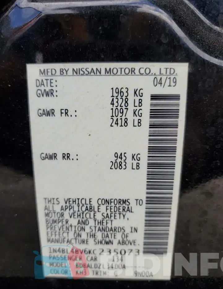 1N4BL4BV6KC235073 Photo# 12