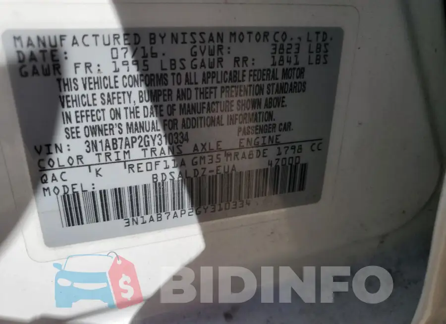 3N1AB7AP2GY310334 Photo# 12