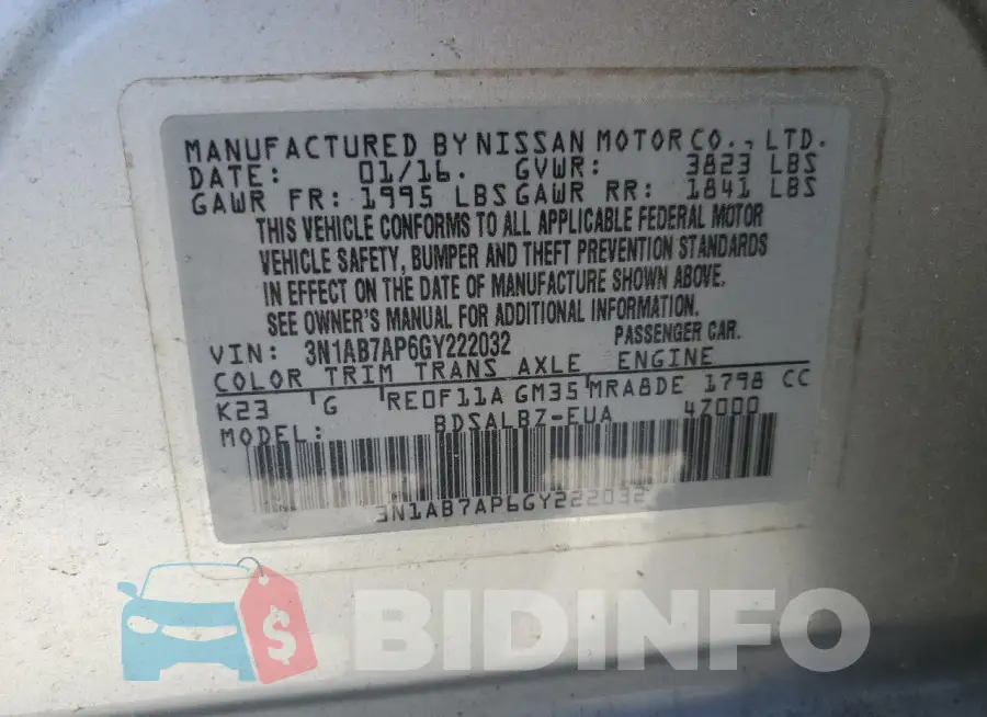 3N1AB7AP6GY222032 Photo# 13