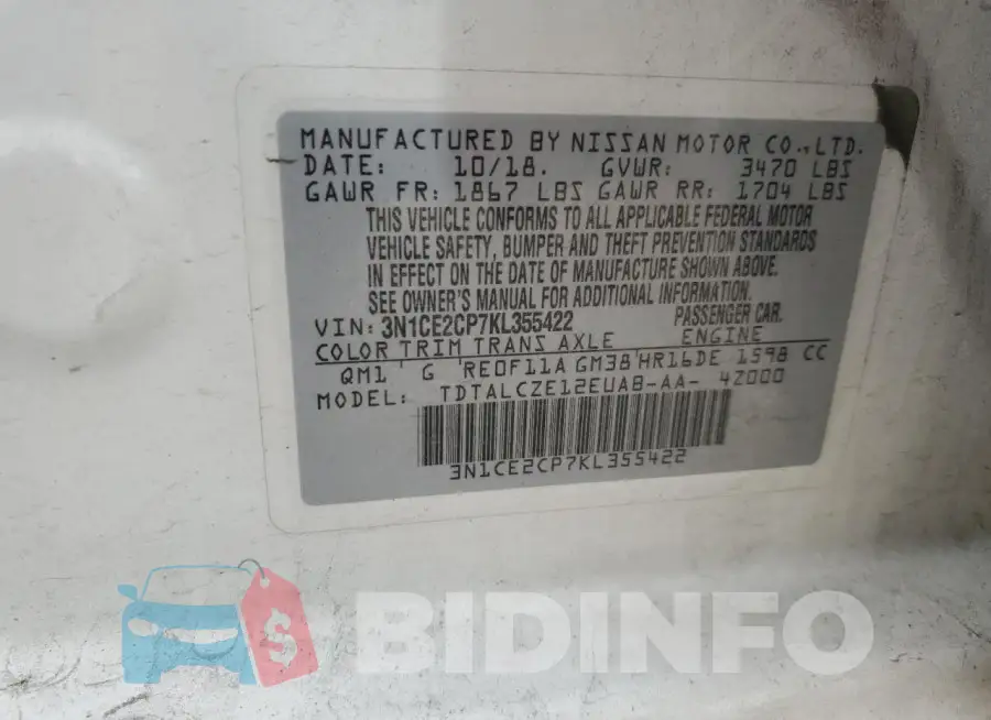 3N1CE2CP7KL355422 Photo# 12