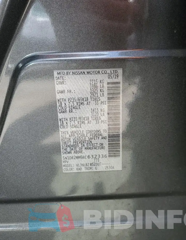 5N1DR2MM6KC632336 Photo# 13