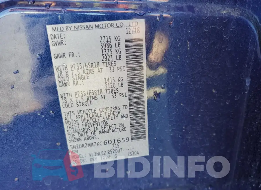 5N1DR2MM7KC601659 Photo# 14