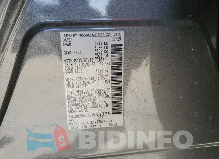 5N1DR2MN6KC655379 Photo# 12
