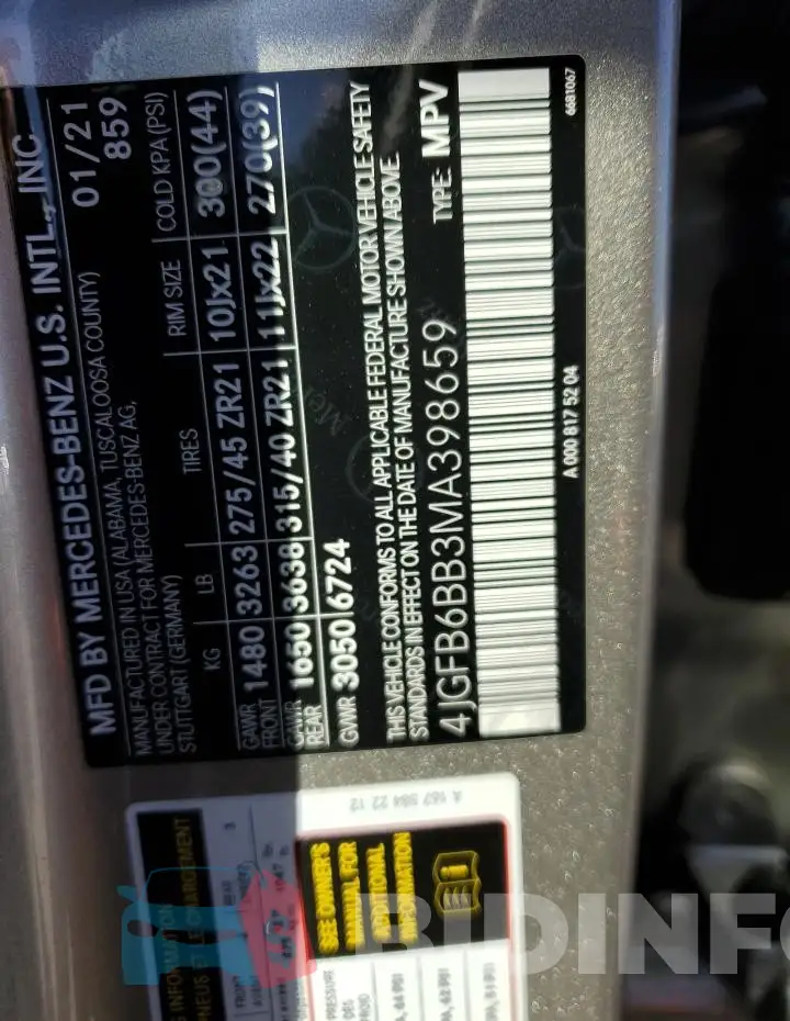 4JGFB6BB3MA398659 Photo# 14