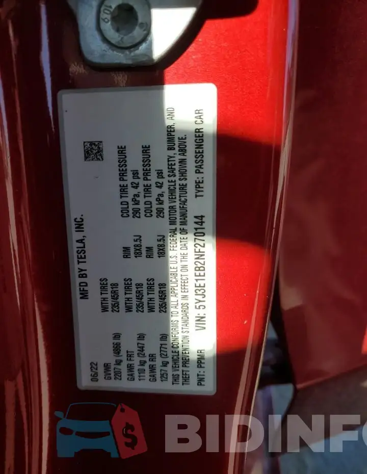 5YJ3E1EB2NF270144 Photo# 12