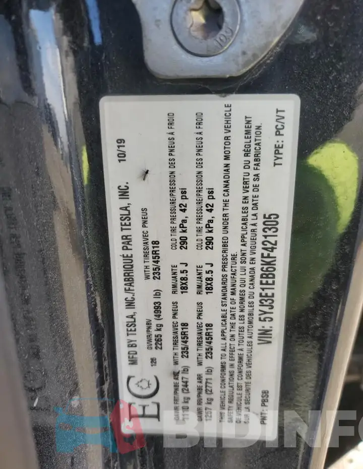 5YJ3E1EB6KF421305 Photo# 12