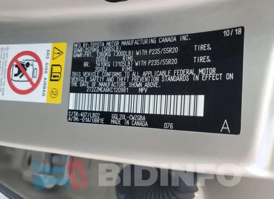 2T2ZZMCA6KC120981 Photo# 13