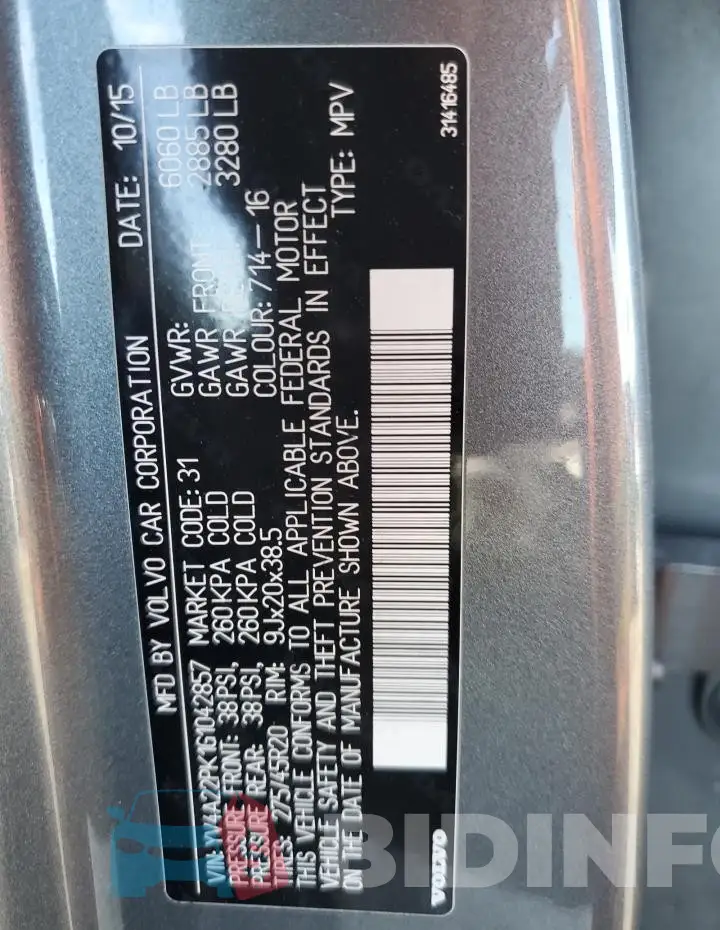 YV4A22PK1G1042857 Photo# 14