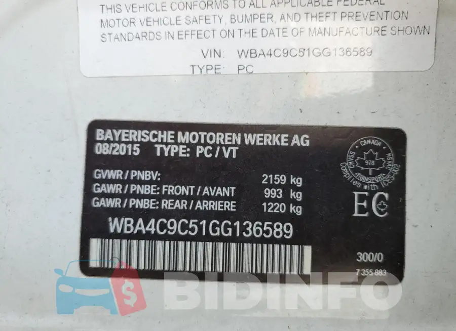 WBA4C9C51GG136589 Photo# 12