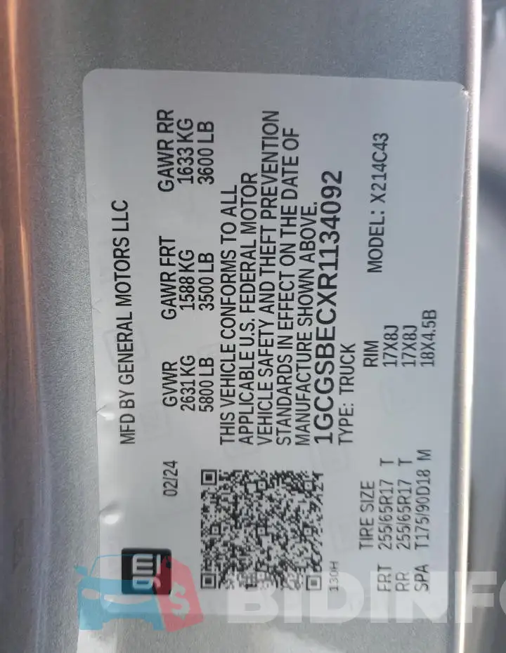 1GCGSBECXR1134092 Photo# 13