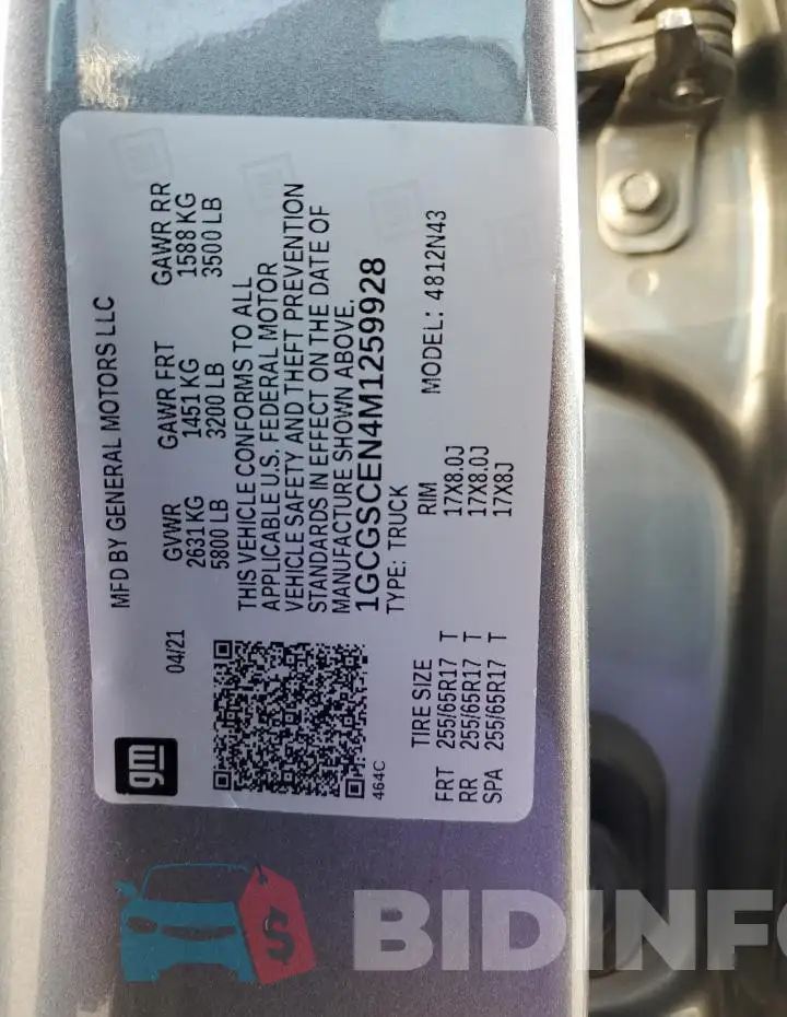 1GCGSCEN4M1259928 Photo# 13