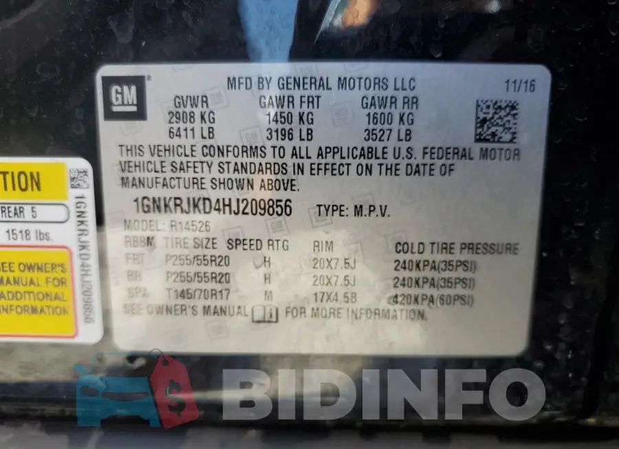 1GNKRJKD4HJ209856 Photo# 14