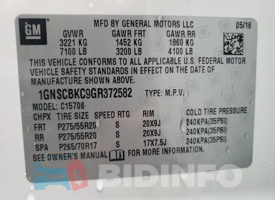1GNSCBKC9GR372582 Photo# 14