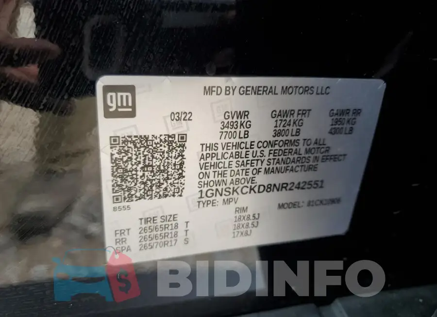 1GNSKCKD8NR242551 Photo# 13