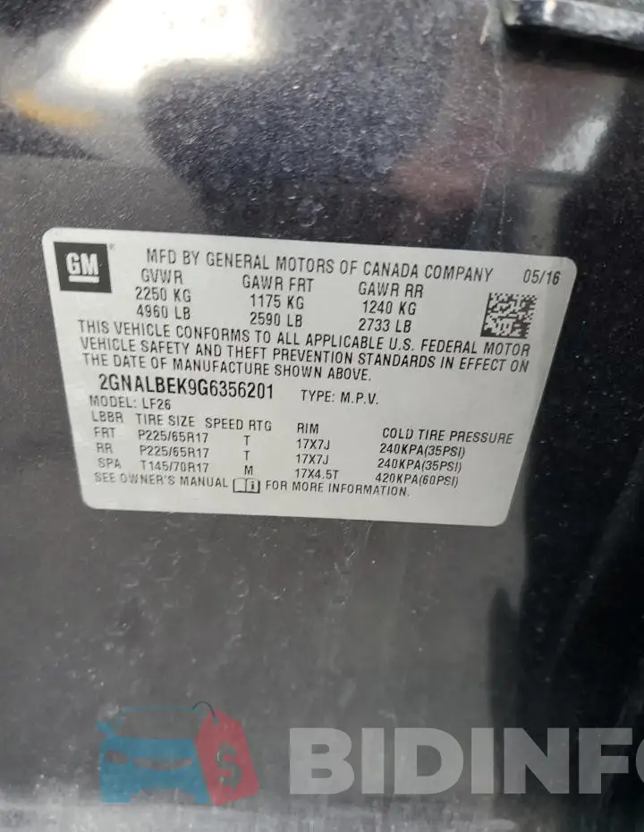 2GNALBEK9G6356201 Photo# 13