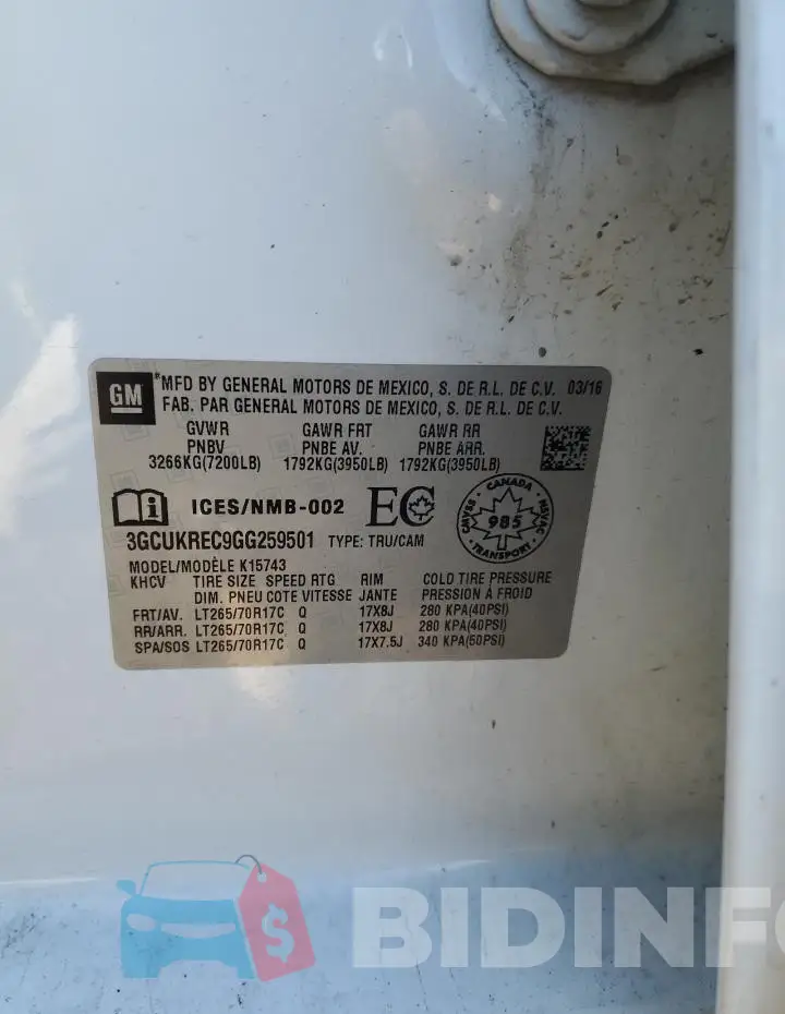 3GCUKREC9GG259501 Photo# 12