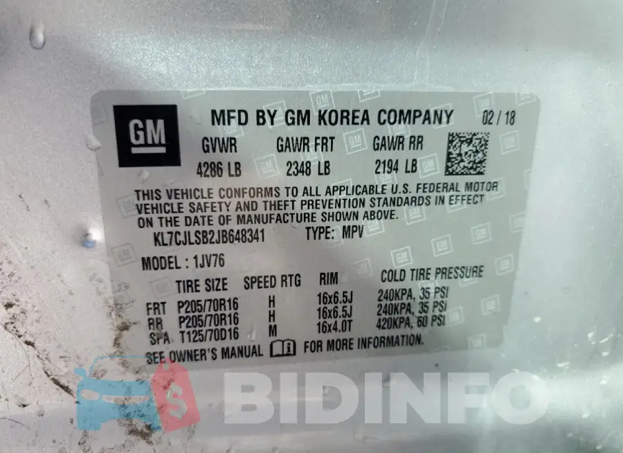 KL7CJLSB2JB648341 Photo# 13