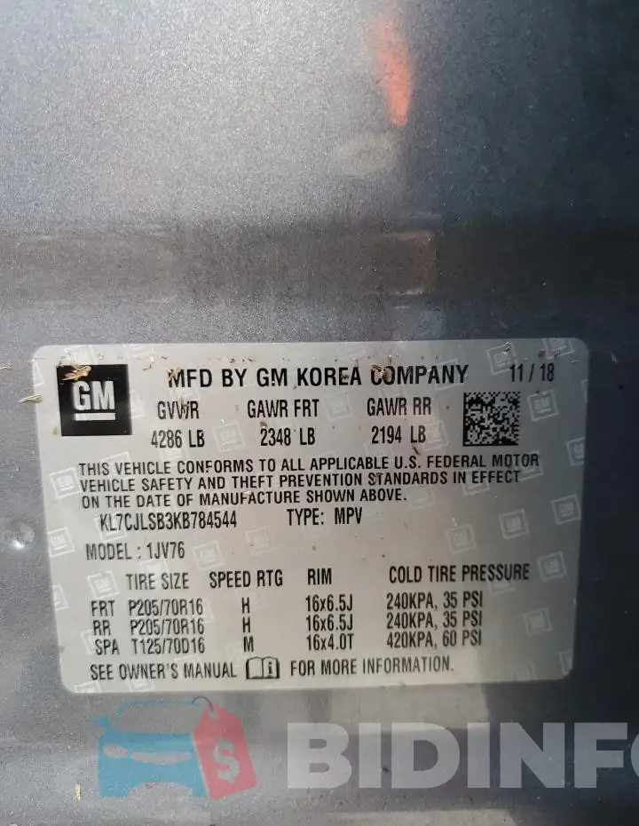 KL7CJLSB3KB784544 Photo# 14