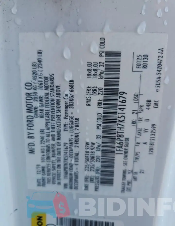 1FA6P8TH7K5141679 Photo# 12