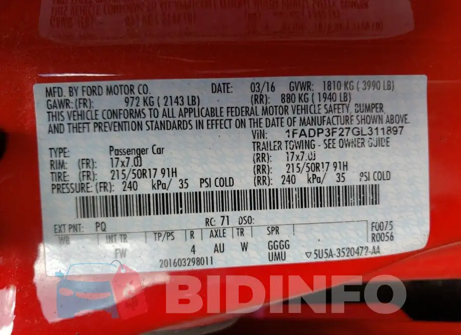 1FADP3F27GL311897 Photo# 13