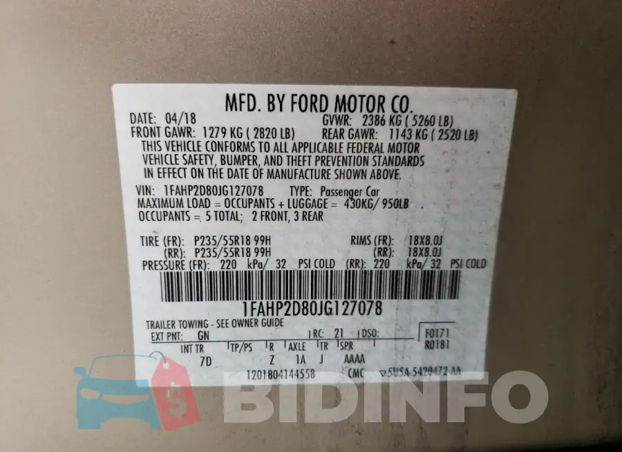 1FAHP2D80JG127078 Photo# 13