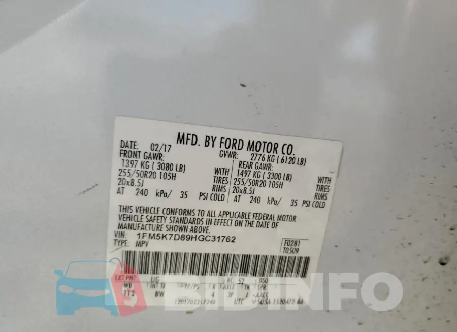 1FM5K7D89HGC31762 Photo# 12
