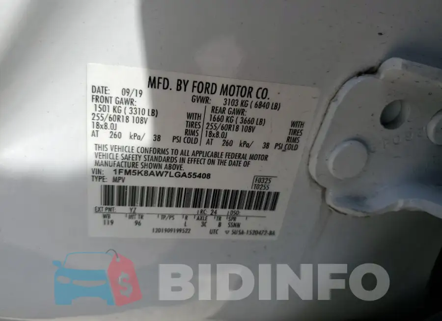 1FM5K8AW7LGA55408 Photo# 13