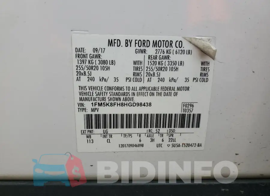 1FM5K8FH8HGD98438 Photo# 14