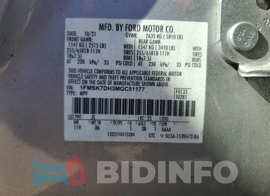 1FMSK7DH3MGC51177 Photo# 13