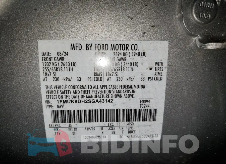1FMUK8DH2SGA43142 Photo# 13