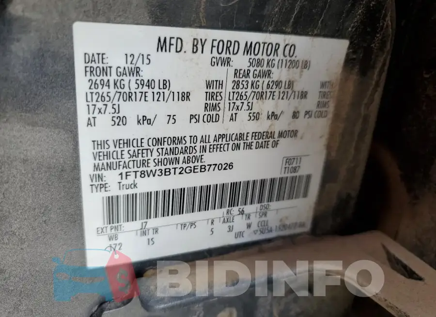 1FT8W3BT2GEB77026 Photo# 12