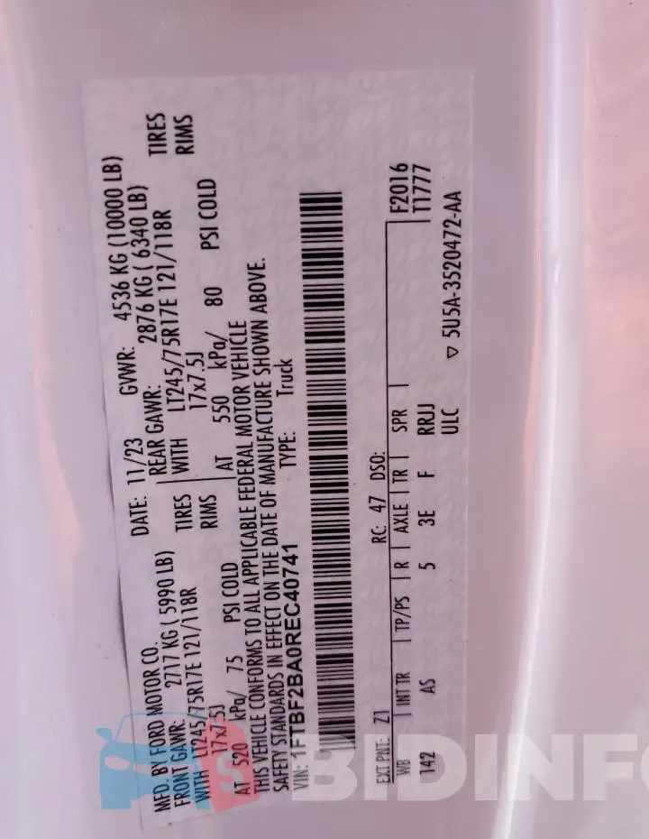 1FTBF2BA0REC40741 Photo# 12